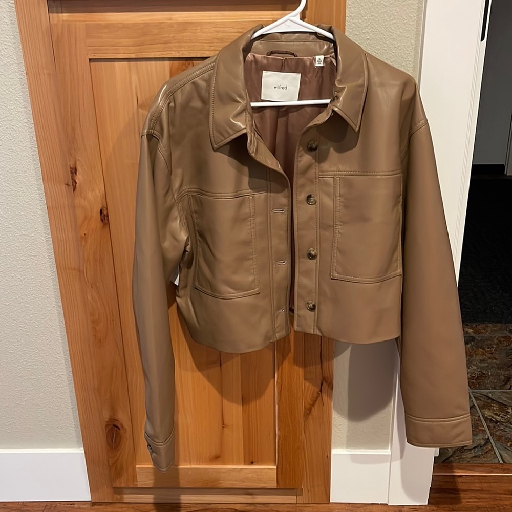 Cropped tan leather shacket